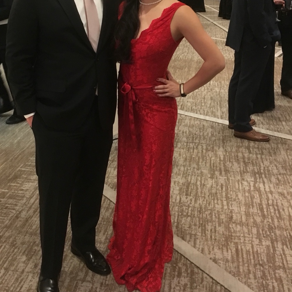 Windsor Long Red Lace Formal Dress